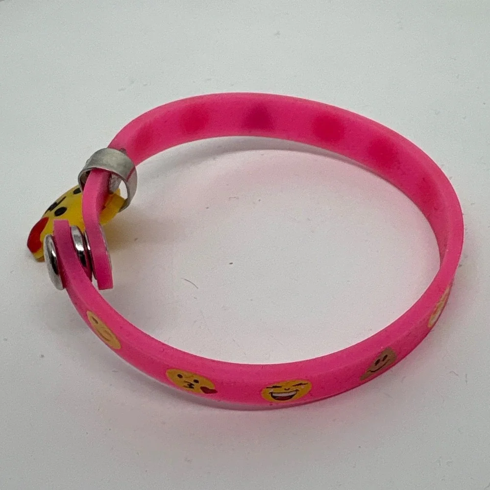 Kids Hot Pink Emoji Bracelet with Smiley Face Charm Adjustable‎ Snap Closure